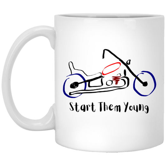 Start Them Young Coffee Mug - Wonderful Kid Art Motorcycle