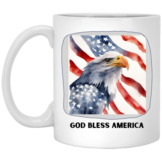 God Bless America Coffee Mug - Watercolor Eagle and Flag