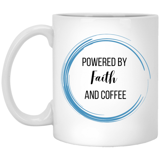 Powered by Faith and Coffee Coffee Mug - Blue Coffee Ring