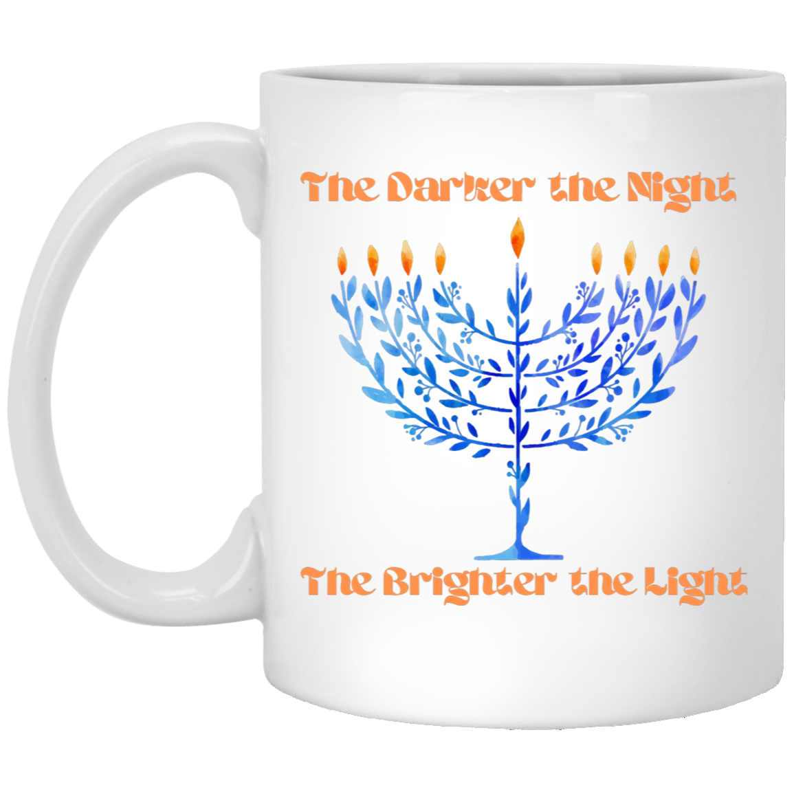 The Darker the Night, the Brighter the Light Coffee Mug - Blue Leaves Hanukkah Menorah